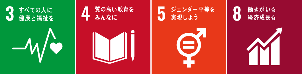 SDGsの目標3,4,5,8について